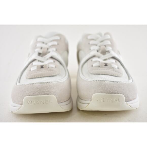 Chanel 20P Mens Triple White Mesh CC Logo Low Top Runner Trainer Sneaker 44 11 - Picture 7 of 13